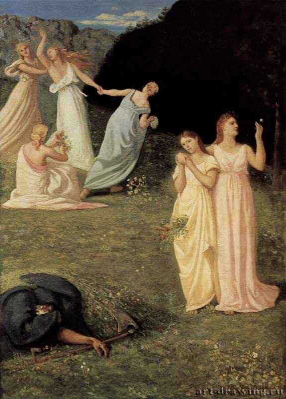 Пюви де Шаванн Пьер: Смерть и девушки, 1872. Символизм Франция.