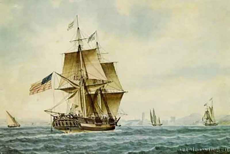 Бриг "Южная Каролина" 1820 г. - Акварель; 43,18 x 59 см. Салем (Массачусеттс). Музей Пибоди Эссекс. Франция.