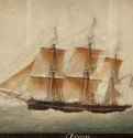 Английский корабль "Арион" 1828 г. - Акварель, белила; 43 x 57 см. Частное собрание. Франция.