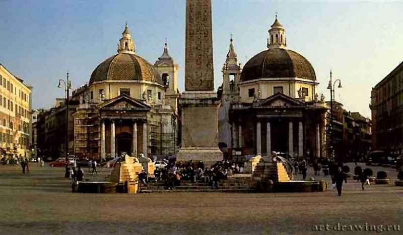 Пьяцца дель Пополо. Церкви Санта Мария ин Монтесано (слева) и Санта Мария деи Мираколи (справа). 1662-1667 - Рим. Италия. Совместно с Джан Лоренцо Бернини и Карло Фонтана.