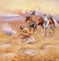 Черноногие разжигают костёр у горной цепи Буффало, 1905 г. - Акварель; 62,23 x 78,74 см. Исторический центр Буффало Билла. США.