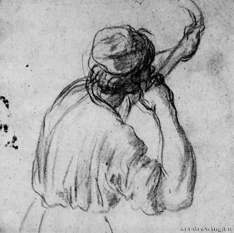 Этюд для фигуры стрелка из лука. 1618 - 195 х 192 мм Сангина на белой бумаге Кембридж (Массачусетс) Художественный музей Фогг, Отдел гравюры и рисунка Италия.