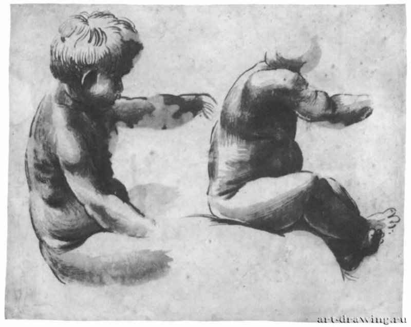 Сидящий ребенок. 1512 - Рафаэль Санти. 160 х 203 мм. Кисть поверх серебряного штифта, на бумаге. Оксфорд. Музей Эшмолеан, Отдел гравюры и рисунка.
