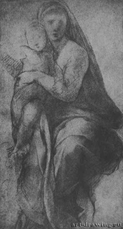 Этюд к "Сикстинской Мадонне". 1512-1513 - 412 х 225 мм. Уголь и мел на бумаге. Четсуорт (графство Дербишир). Девонширская коллекция.