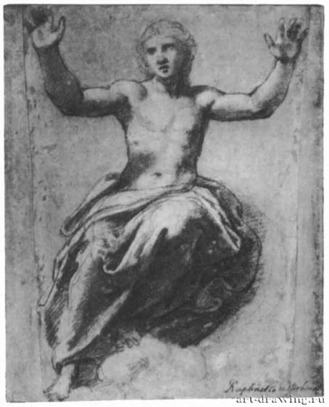 Христос во славе. 1518-1520 - 223 х 177 мм. Черный и белый мел, отмывка, на грунтованной серым тоном бумаге бумаге. Лос-Анджелес (штат Калифорния). Музей П. Гетти.