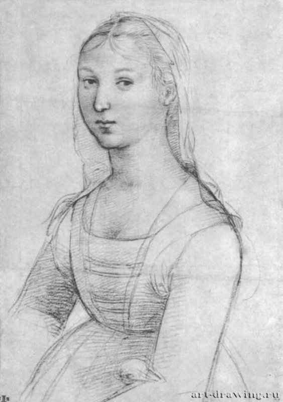 Портрет девушки. 1502-1503 - 259 х 183 мм. Черный мел на бумаге. Лондон. Британский музей, Отдел гравюры и рисунка.