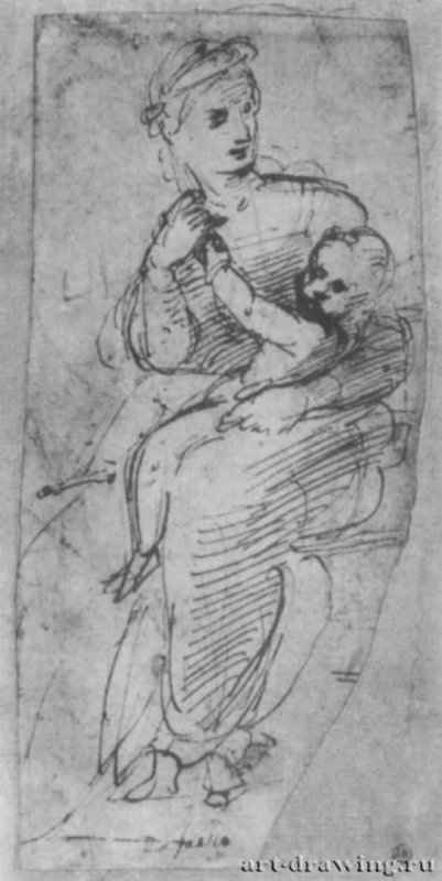 Мадонна. 1508 - 170 х 77 мм. Перо на грунтованной сангиной бумаге. Байонна. Музей Бонна, Кабинет рисунков.
