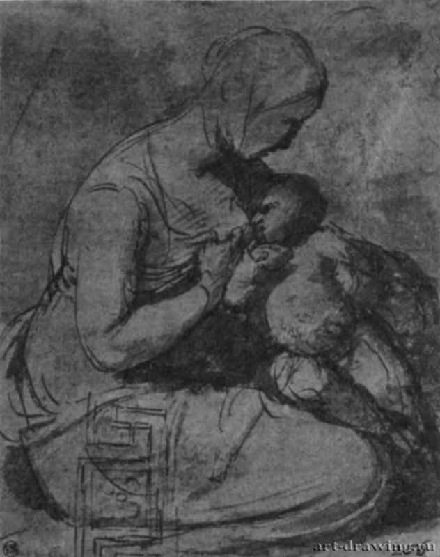 Мария-млекопитательница 1508 - 148 х 114 мм. Перо, отмывка, на грунтованной сангиной бумаге. Стокгольм. Национальная галерея, Собрание графики.