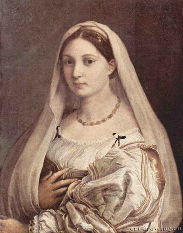 Женский портрет (Дама под покрывалом) 1516 - 85 x 64 см. Дерево, масло. Возрождение. Италия. Флоренция. Палаццо Питти.