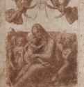 Мадонна с ангелами 1508 - 285 х 225 мм. Перо по подготовке стилом, на грунтованной сангиной бумаге. Шантийи. Музей Конде.