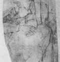 Фигура женщины, закутанной в покрывало. 1508 - 170 х 77 мм. Перо на грунтованной сангиной бумаге. Байонна. Музей Бонна, Кабинет рисунков.