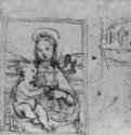 Эскиз Мадонны Нортона Саймона. 1502-1503 - 114 х 130 мм. Перо, следы наброска стилом, на бумаге. Оксфорд. Музей Эшмолеан, Отдел гравюры и рисунка.