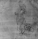 Этюд к картине "Коронование Марии". Юноши с виолой и мандолиной. 1502-1503 - 202 х 221 мм. Серебряный штифт на грунтованной серо-фиолетовой бумаге. Лилль. Дворец изящных искусств, Кабинет рисунков.