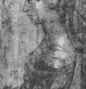 Этюд к картине "Коронование Марии". Девушка в профиль. 1503 - 255 х 160 мм. Черный мел и серебряный штифт по подготовке стилом, подсветка белым, прорисовка пером, на бумаге. Флоренция. Галерея Уффици, Кабинет рисунков и гравюр.
