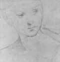 Этюд к картине "Обручение Марии", Голова девушки. 1504 - 161 х 111 мм. Черный мел на бумаге. Оксфорд. Музей Эшмолеан, Отдел гравюры и рисунка.
