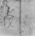 Коленопреклоненный юноша. 1499-1500 - 142 х 220 мм. Перо на бумаге. Париж. Лувр, Кабинет рисунков.