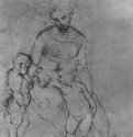 Этюд к "Мадонне со щегленком". 1506 - 230 х 163 мм. Перо по рисунку серебряным штифтом, на бумаге. Оксфорд. Музей Эшмолеан, Отдел гравюры и рисунка.
