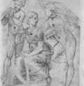 Муза с Вакхом и Аполлоном. 1507 - 232 х 185 мм. Перо на бумаге. Оксфорд. Музей Эшмолеан, Отдел гравюры и рисунка.