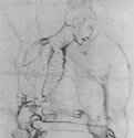 Сидящий скелет. 1507 - 283 х 160 мм. Перо по подготовке стилом, на бумаге. Оксфорд. Музей Эшмолеан, Отдел гравюры и рисунка.
