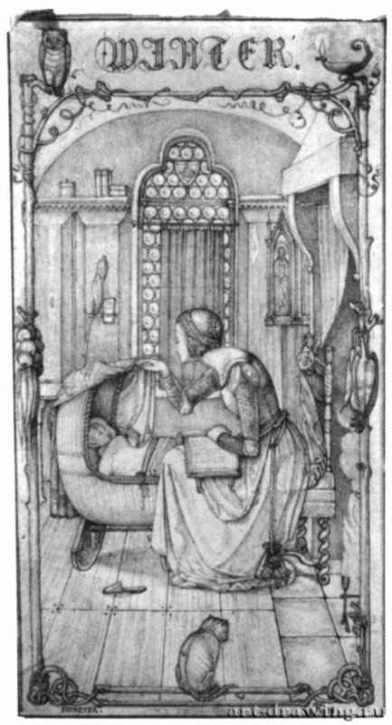 Лист для календаря "Зима", 1818. - 129 x 72 мм. Карандаш на бело-серой бумаге. Любек. Музей искусства и истории культуры.