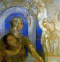 Мистический рыцарь (Эдип и Сфинкс), 1894 г. - Уголь, пастель; 100 x 80 см. Музей изящных искусств. Бордо. Франция.