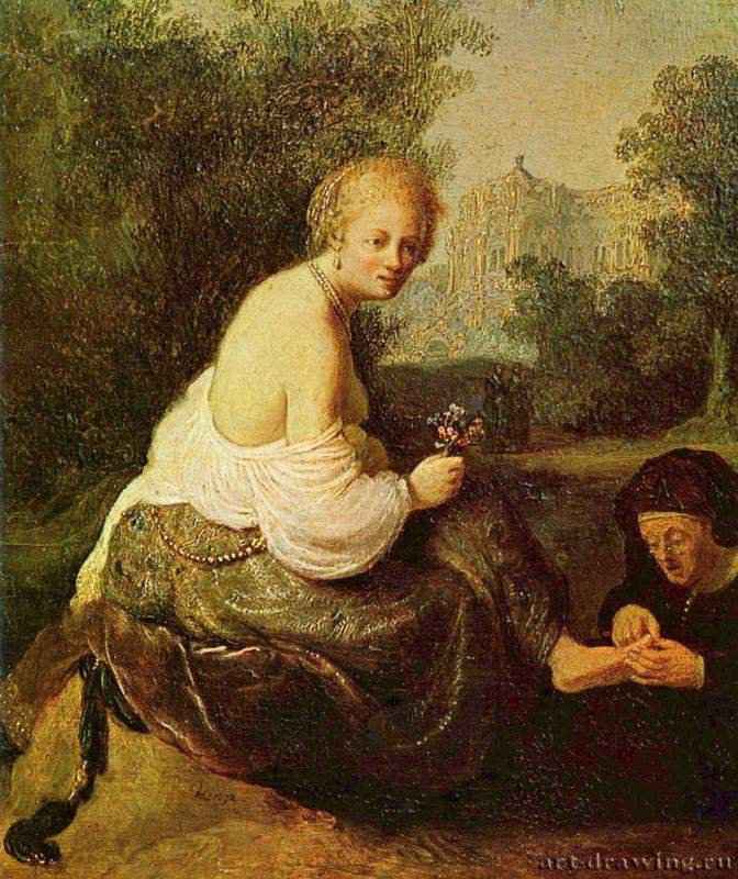 Молодая женщина, которой старуха удаляет занозу. Вторая треть 17 века - 25 x 21 см. Дерево, масло. Барокко. Нидерланды (Голландия). Ренн. Музей изящных искусств.