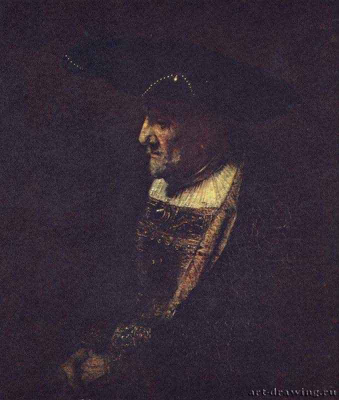 Портрет мужчины с жемчугами в шляпе. 1667 - 82 x 71 см. Холст, масло. Барокко. Нидерланды (Голландия). Дрезден. Картинная галерея.