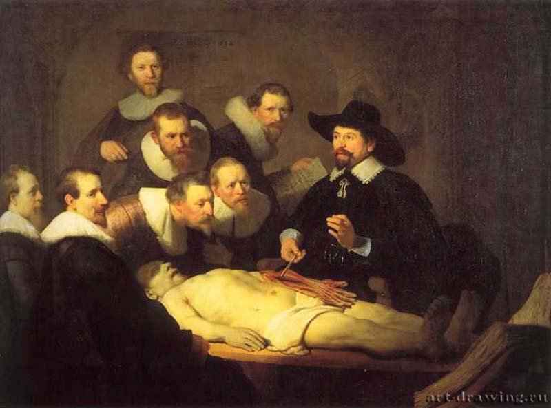 Урок анатомии доктора Тулпа. 1632 - 169,5 x 216,5 см. Холст, масло. Барокко. Нидерланды (Голландия). Гаага. Маурицхейс.