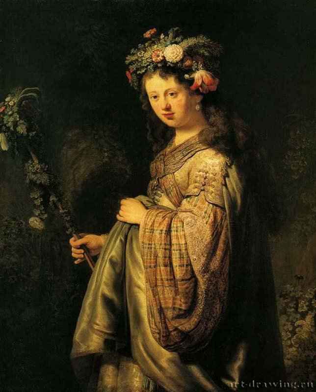 Флора. Портрет Саскии в виде Флоры. 1634 - 125 x 101 см. Холст, масло. Барокко. Нидерланды (Голландия). Санкт-Петербург. Государственный Эрмитаж.