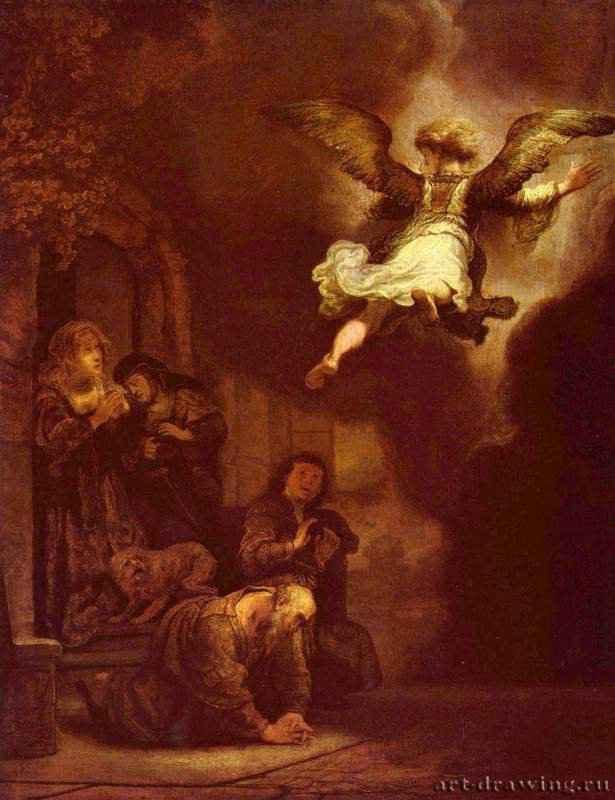 Ангел оставляет семейство Товии. 1637 - 68 x 52 см. Дерево, масло. Барокко. Нидерланды (Голландия). Париж. Лувр.
