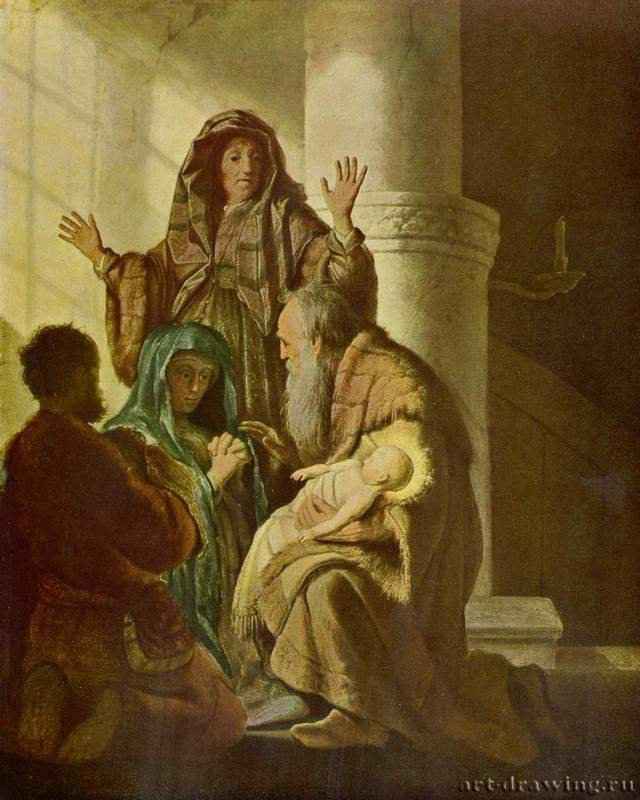 Анна и Симеон в храме. 1627-1628 - 55,4 x 43,7 см. Дерево, масло. Барокко. Нидерланды (Голландия). Гамбург. Кунстхалле.