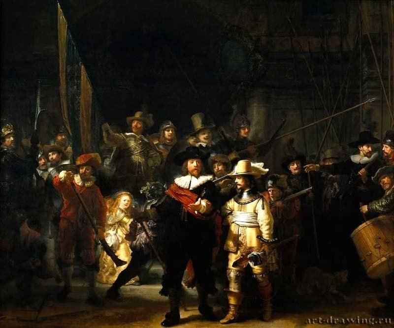 Ночная стража. Фрагмент. 1642 - Холст, масло. Барокко. Нидерланды (Голландия). Амстердам. Рейксмузеум.