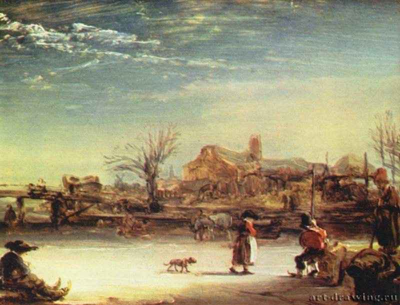 Зимний пейзаж. 1646 - 17 x 23 см. Дерево, масло. Барокко. Нидерланды (Голландия). Кассель. Картинная галерея.