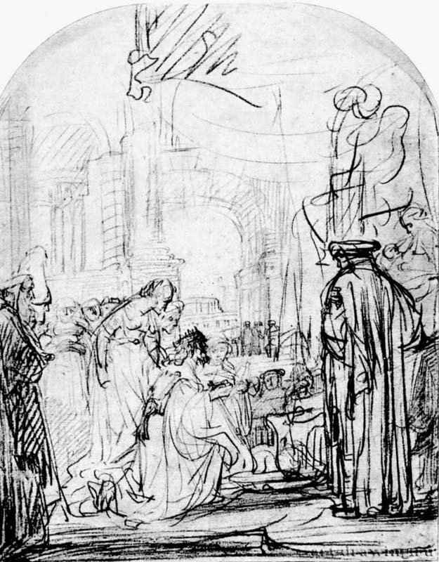 Идолопоклонство Соломона. 1630-1637 - Красный мел 485 x 376 мм Лувр Париж