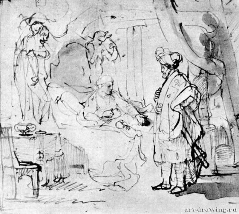 Жена Потифара обвиняет Иосифа. 1634-1642 - Перо, отмывка 193 x 225 мм Музей Метрополитен Нью-Йорк