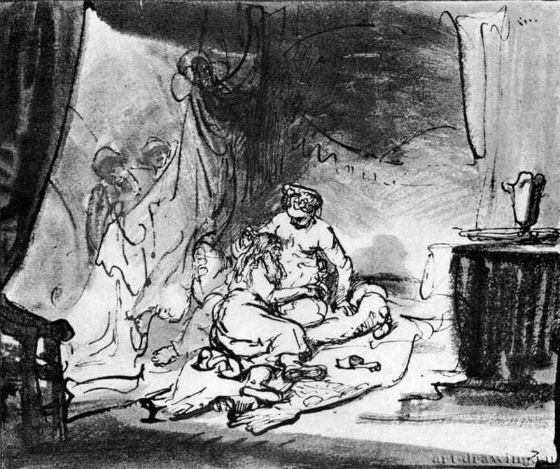 Самсон на коленях у Далилы. 1634-1643 - Перо, отмывка, на бумаге 181 x 227 мм Музей Гронинген