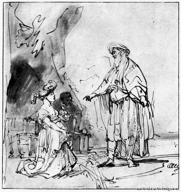 Вооз встречает Руфь. 1637-1638 - Перо, отмывка 178 x 169 мм Гравюрный кабинет Берлин