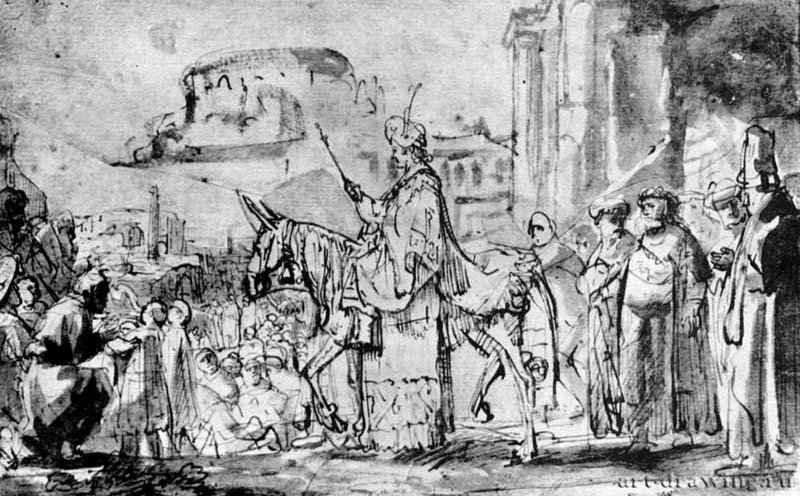 Выезд молодого Соломона. 1637-1640 - Перо, отмывка 203 x 323 мм Лувр Париж
