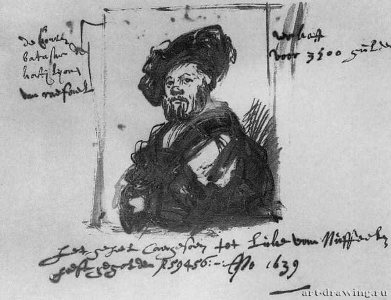 Рисунок с Портрета Бальдассаре Кастильоне, Рафаэля. 1639 - Бумага, перо, коричневые чернила, белила 16,3 x 20,7 Альбертина Вена