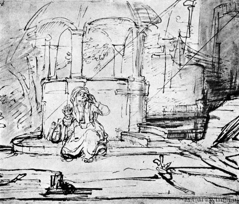 Агарь у колодца на пути в Сур. 1644-1648 - Перо, отмывка 191 x 227 мм Лувр Париж