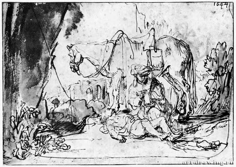 Милосердный самаритянин перевязывает раненого. 1644 - Перо, отмывка 158 x 221 мм Гравюрный кабинет Берлин