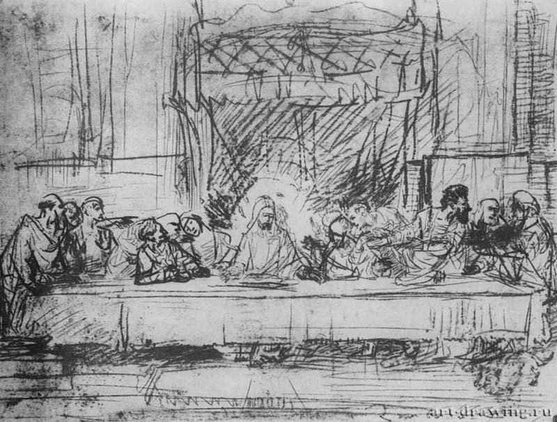 Рисунок с "Тайной вечери" Леонардо да Винчи. 1645 - Бумага, сангина 36,5 x 47,5 Частное собрание США