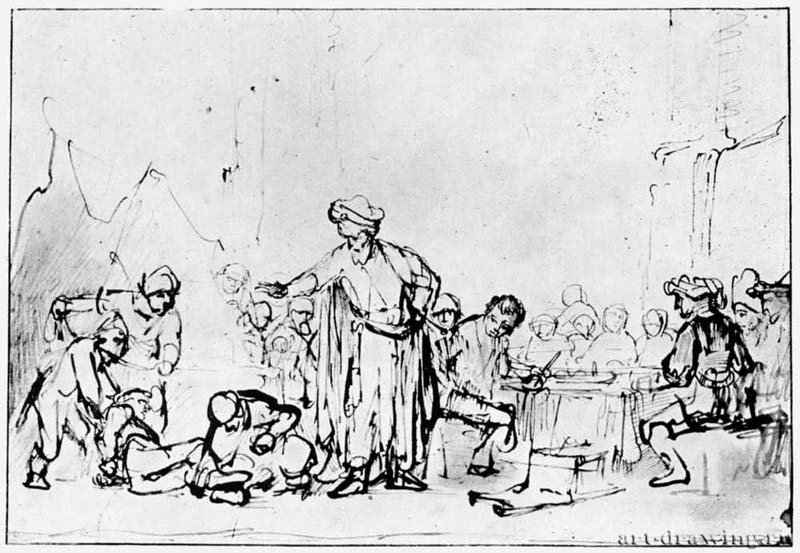 Притча о царской свадьбе. 1648-1649 - Перо, отмывка 183 x 265 мм Альбертина Вена