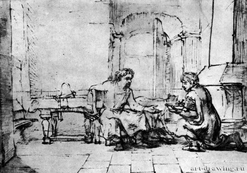 Исав продает свое первородство. 1648-1655 - Перо, отмывка 190 x 265 мм Дом Рембрандта Амстердам
