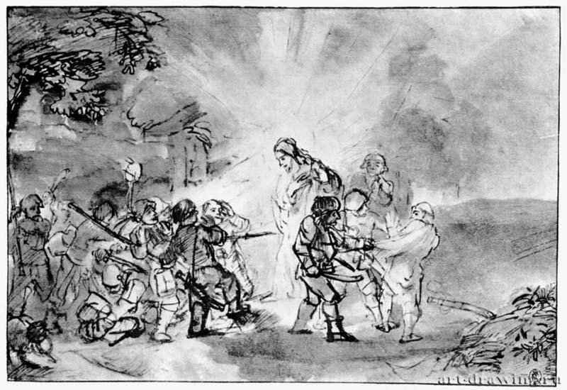Взятие Христа под стражу. 1648-1657 - Перо, отмывка 175 x 260 мм Собрание Сейлерн Лондон