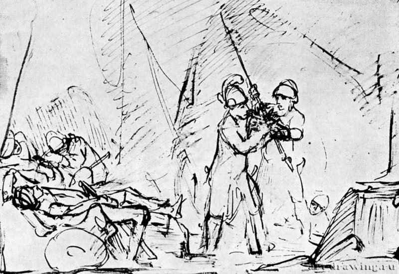 Давид препятствует Авессалому в убийстве Саула. 1649-1650 - Перо 160 x 259 мм Риксмузеум Амстердам