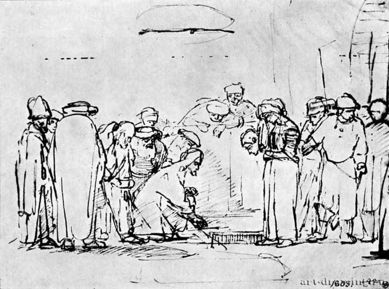 Грешница перед Христом. 1650-1659 - Перо 189 x 248 мм Национальная галерея, Собрание графики Стокгольм