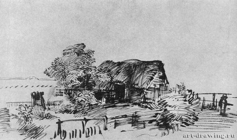 Крытая камышом хижина с кустарником. 1652 - Бумага, тростниковое перо, коричневый тон 15,3 x 26,2 Библиотека фонда имени Оссолиньских Вроцлав