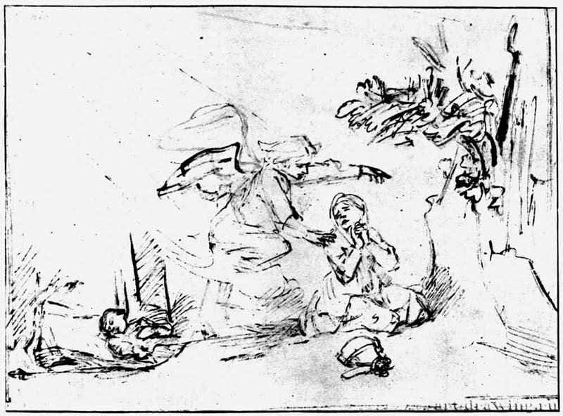 Ангел указывает Агари спасительный источник. 1652-1658 - Перо 182 x 252 мм Кунстхалле Гамбург
