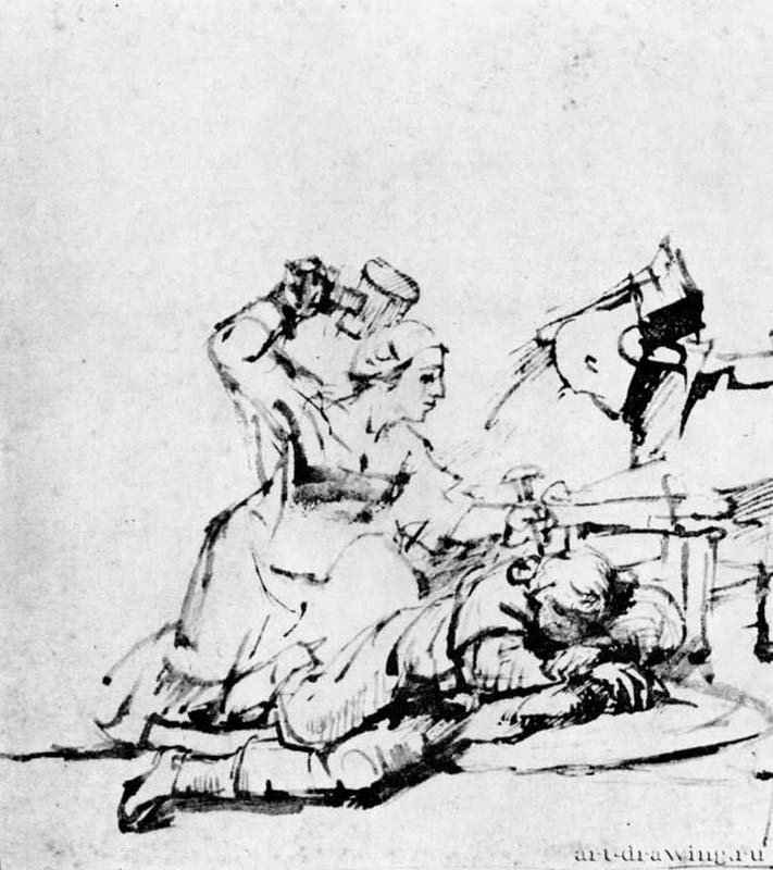 Иаиль убивает Сисару. 1652-1660 - Перо 190 x 172 мм Риксмузеум Амстердам